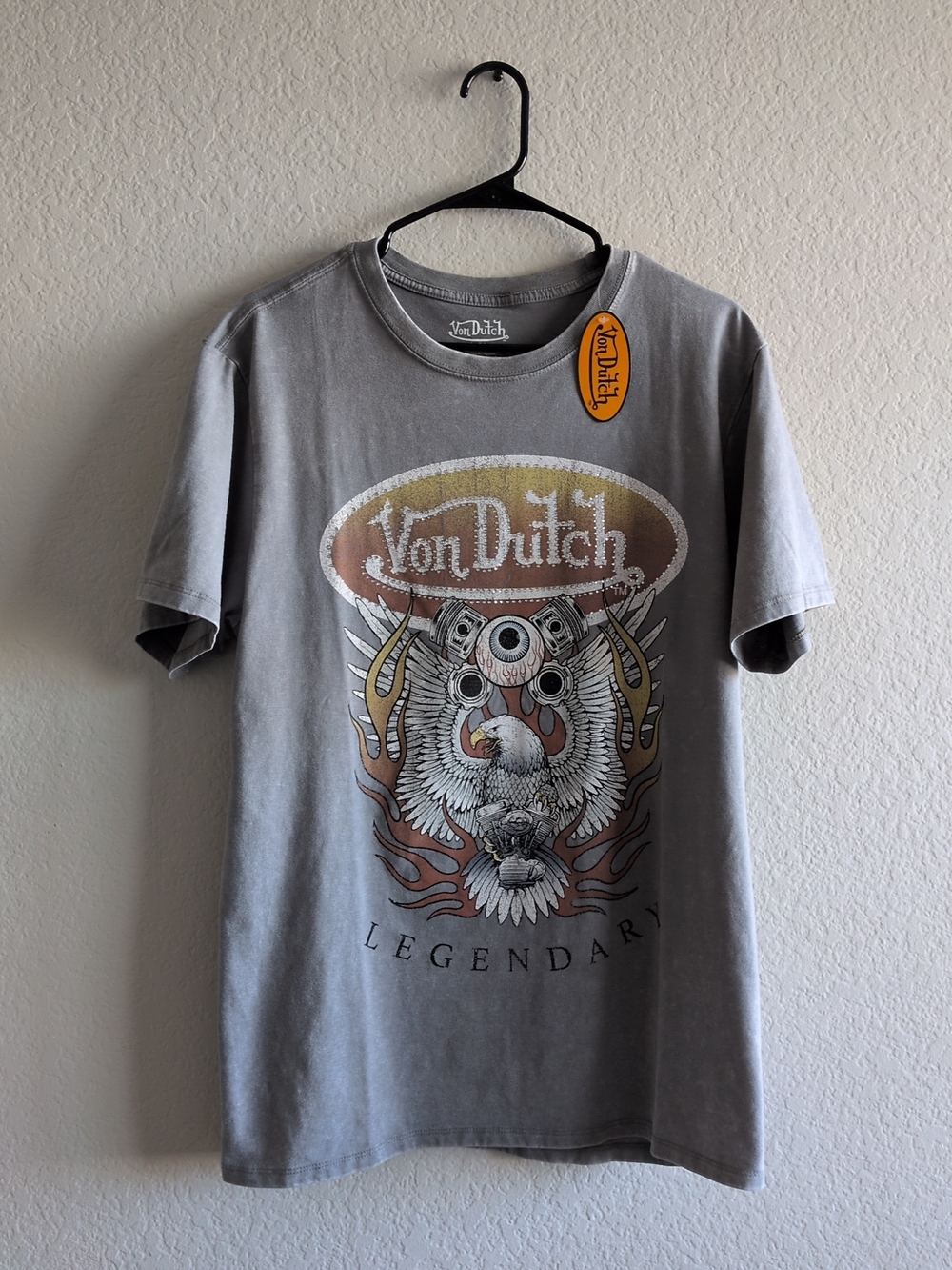 Von Dutch Gray Short-Sleeve Tee with Eagle Graphic